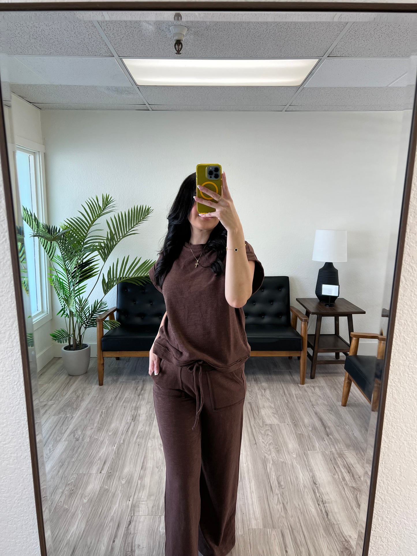 Brown Short Sleeve & Long Pants