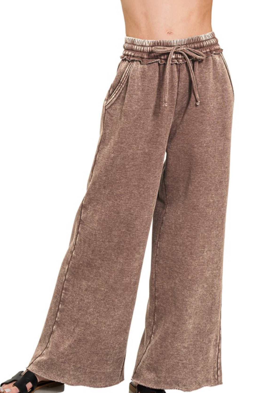 Brown Acid Wash Palazzo Pants