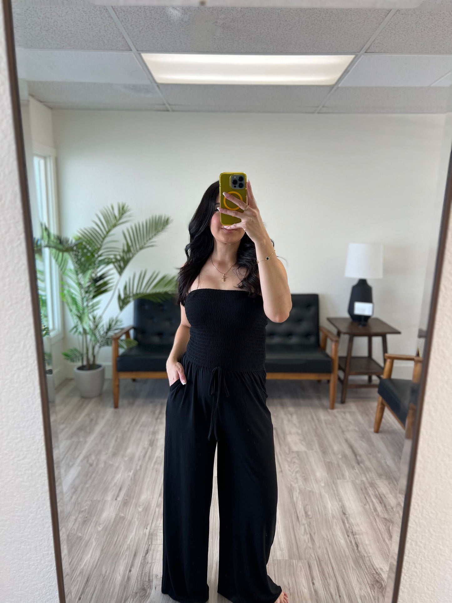 Black Smocked Tube Top
