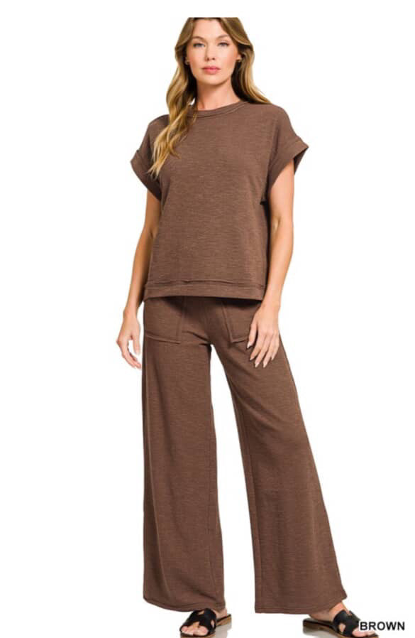 Brown Short Sleeve & Long Pants