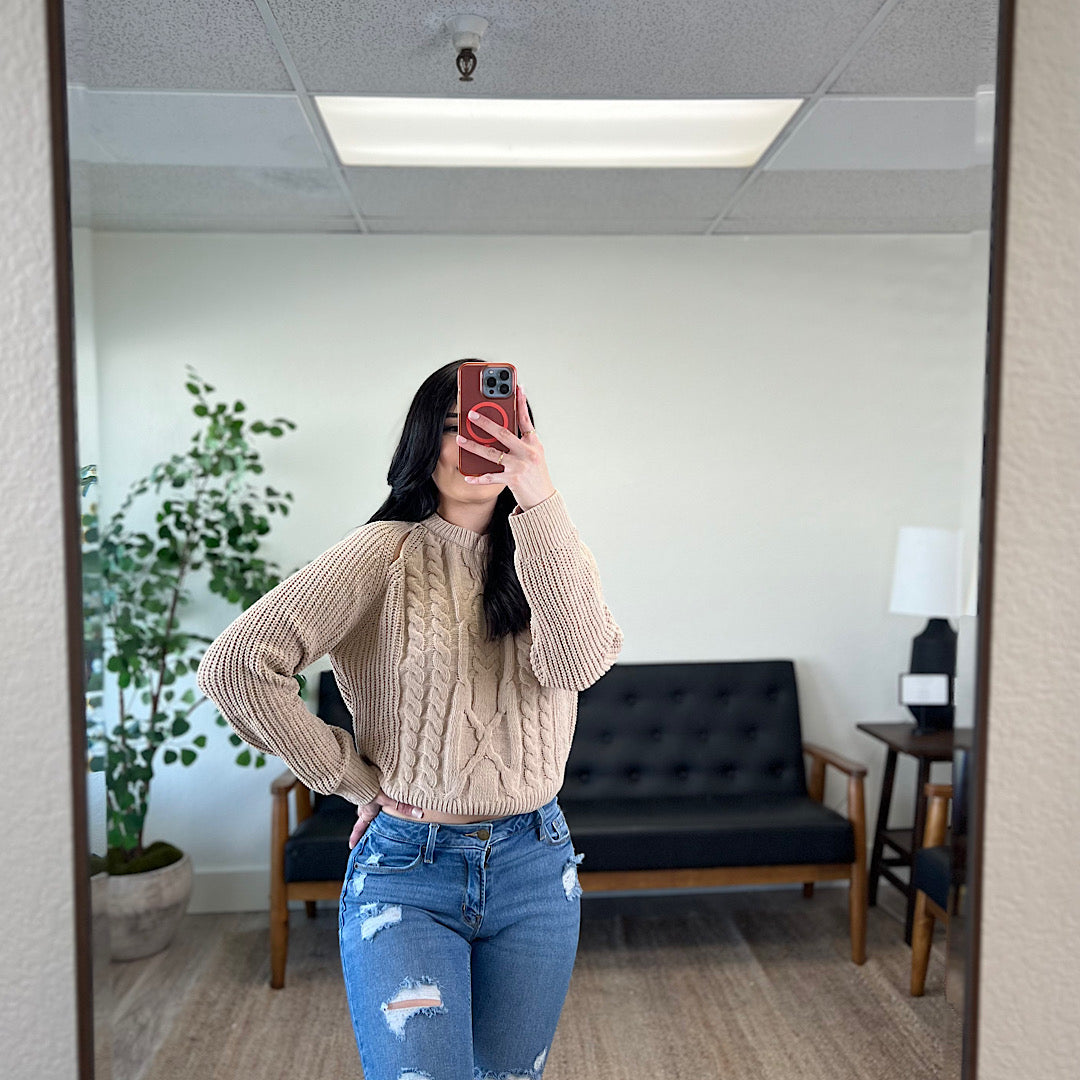 Beige Cable Knit Sweater