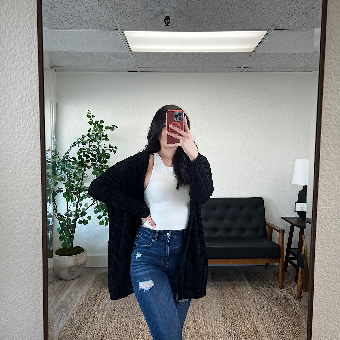 Cable Knit Black Cardigan