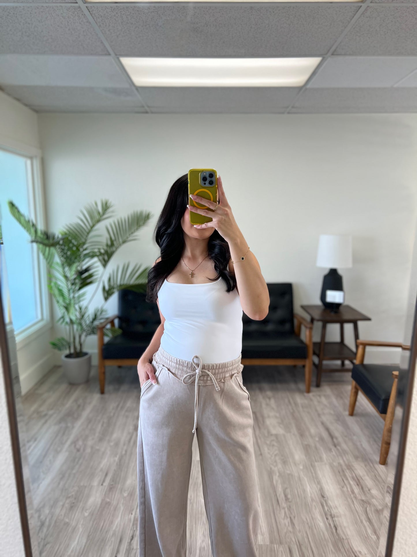 Ash Mocha Acid Wash Palazzo Pants