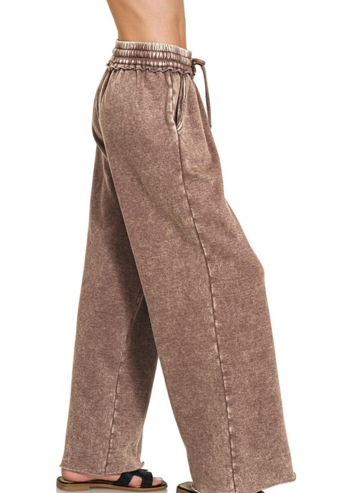 Brown Acid Wash Palazzo Pants
