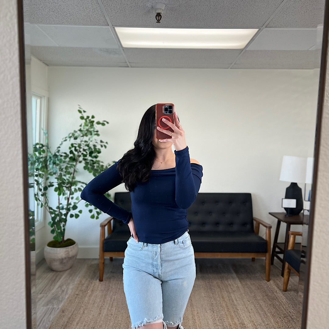 Navy Off The Shoulder Top