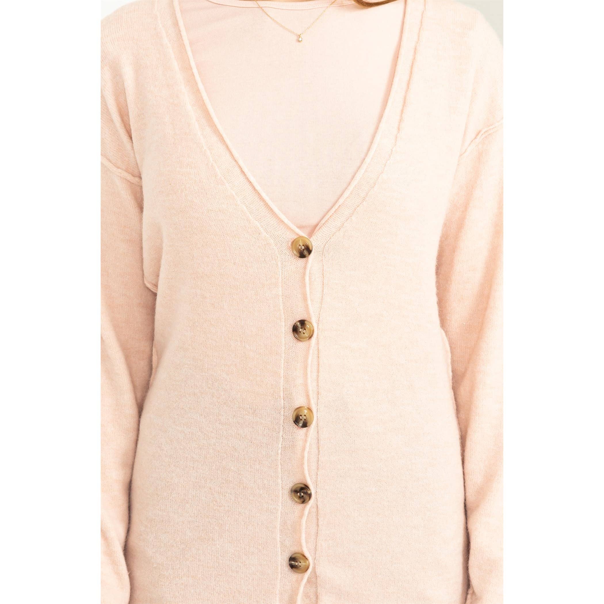 Deep V-Neck Cardigan DUSTY PINK
