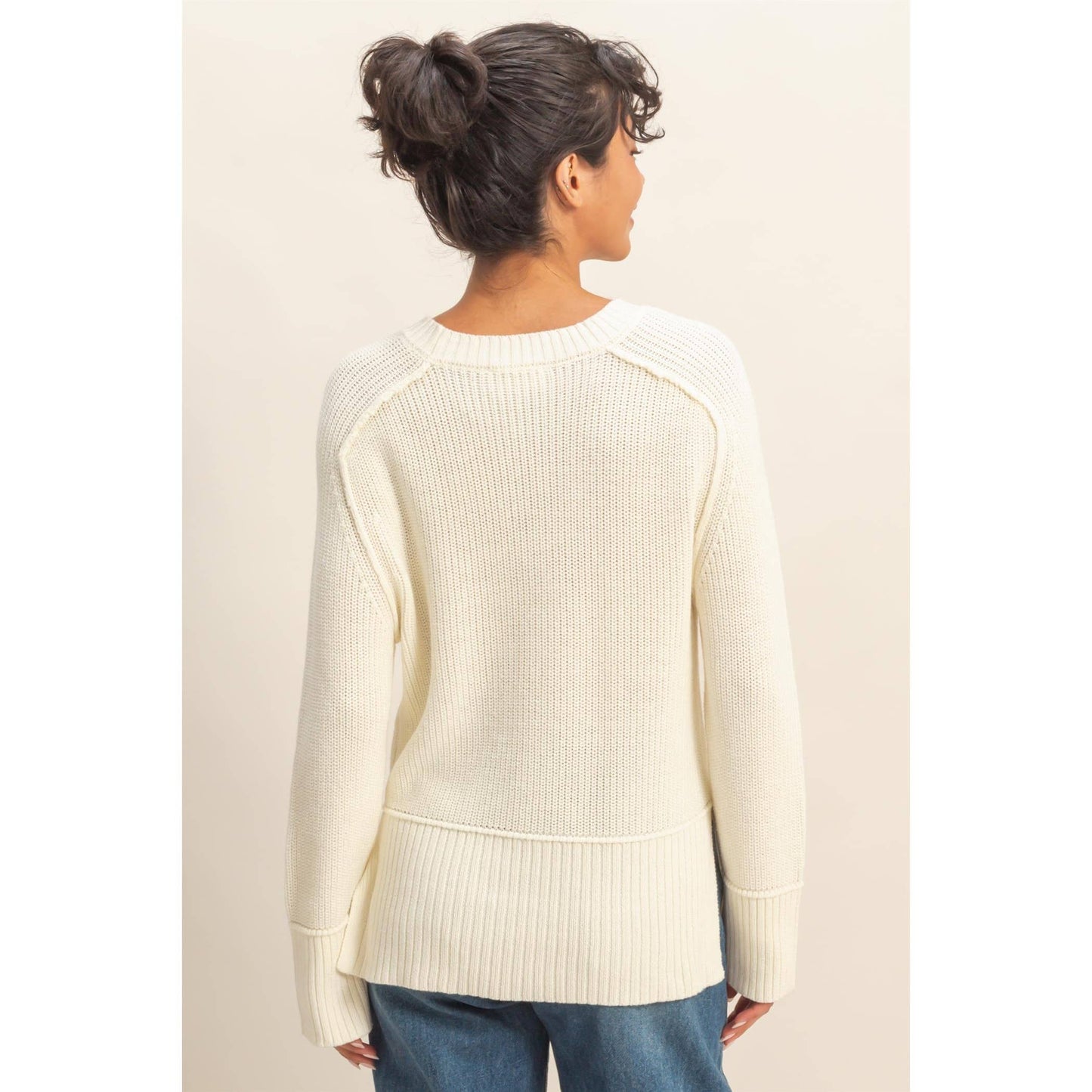 Raglan Long Sleeve Side Slit Sweater