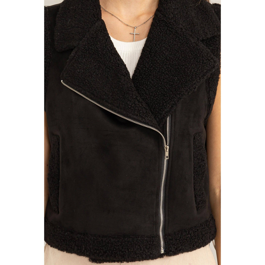 Faux Suede Fur Cropped Vest Black
