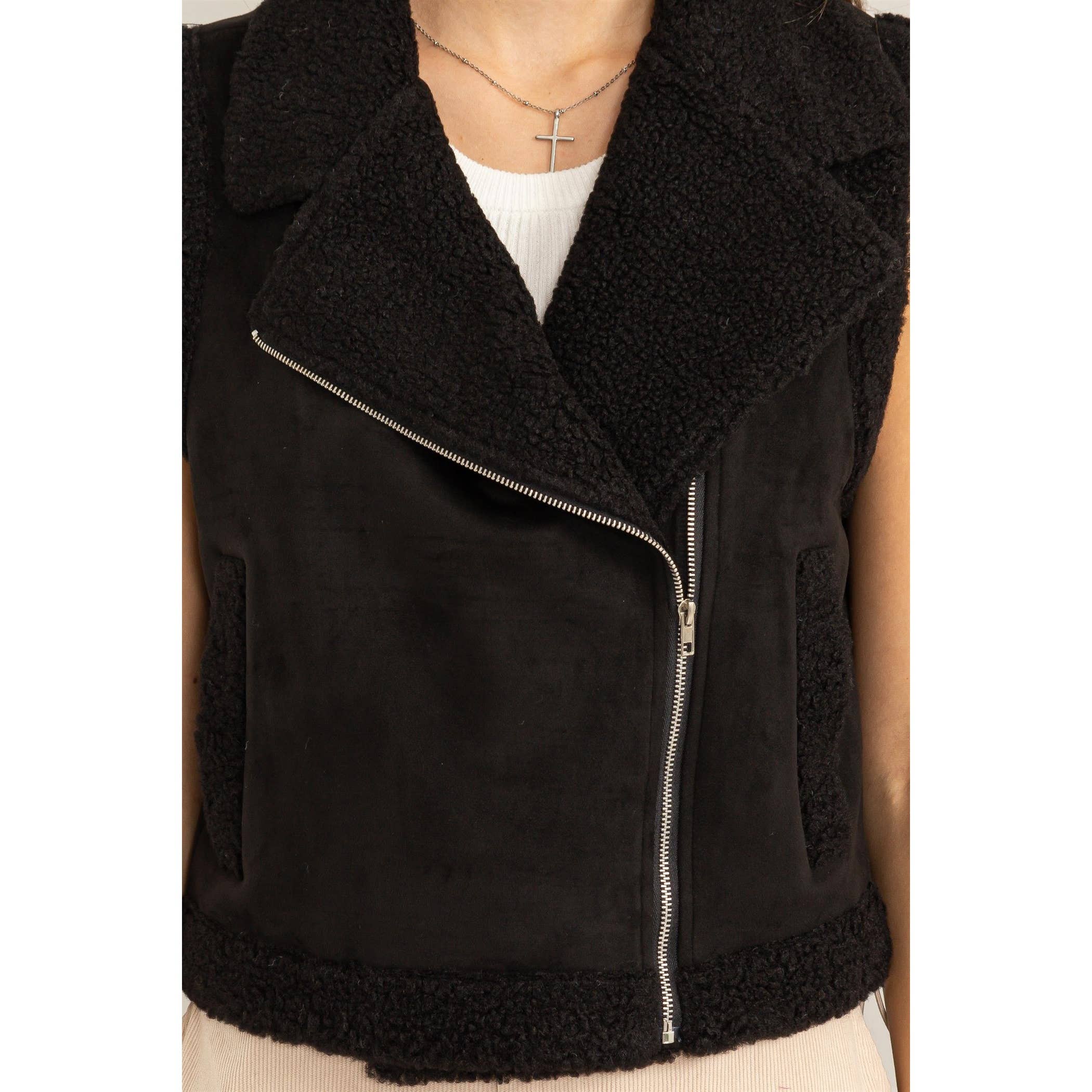 Faux Suede Fur Cropped Vest Black