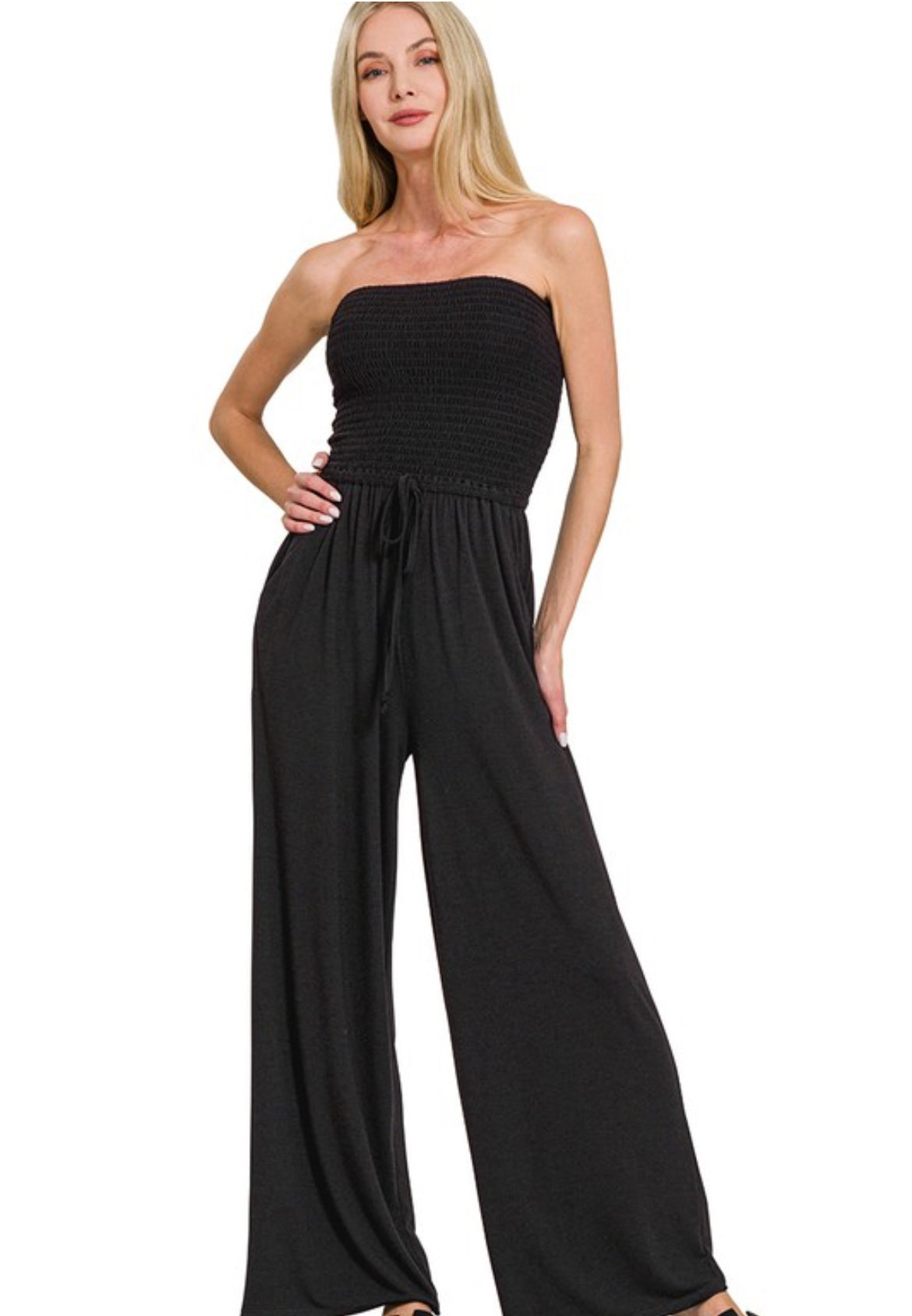 Black Smocked Tube Top