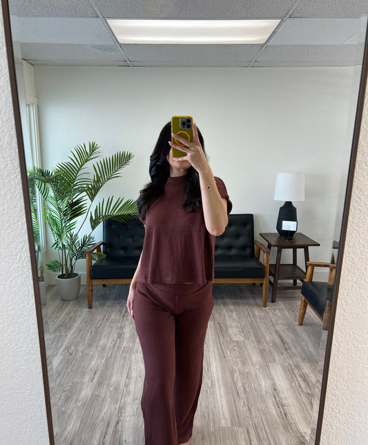 Mock Neck Sweater Top & Long Pants Set