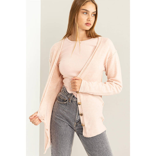 Deep V-Neck Cardigan DUSTY PINK