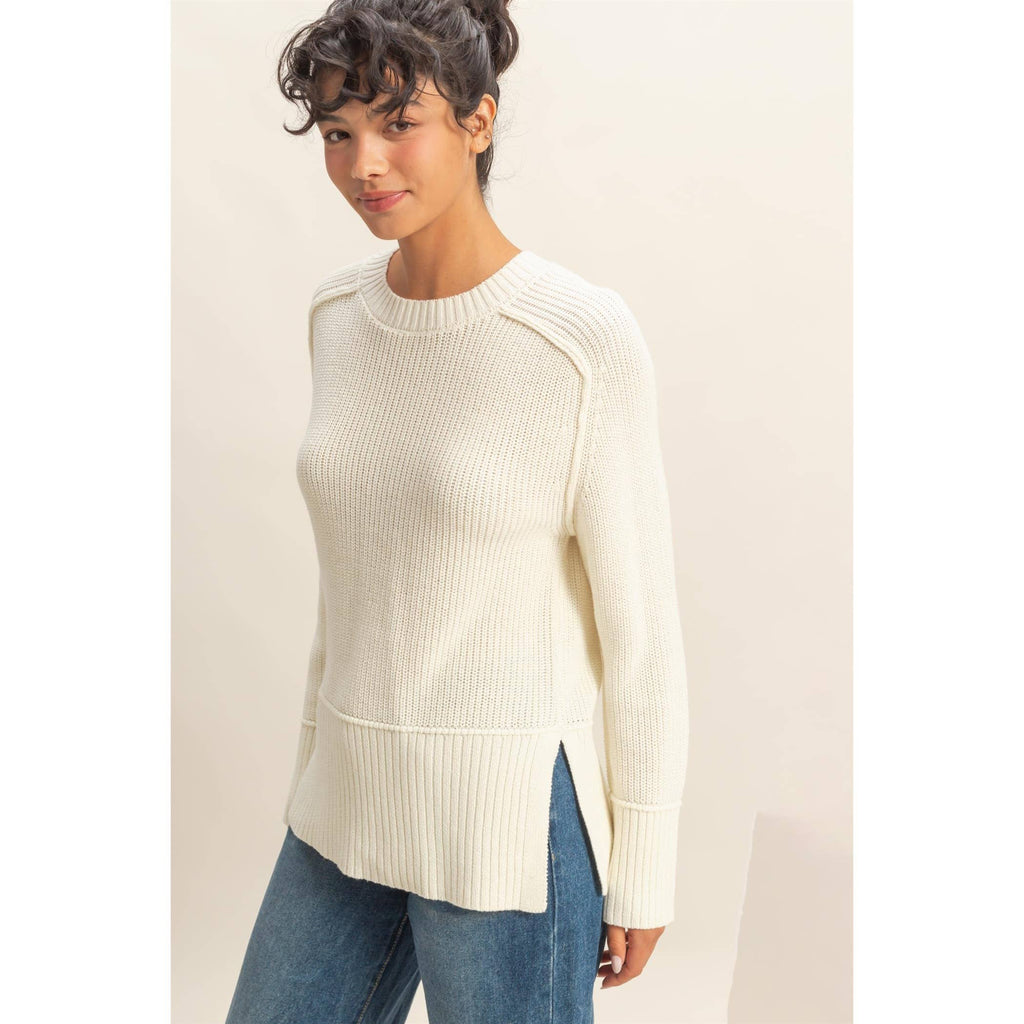 Raglan Long Sleeve Side Slit Sweater