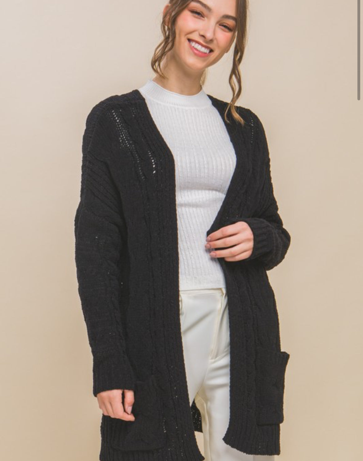 Cable Knit Black Cardigan