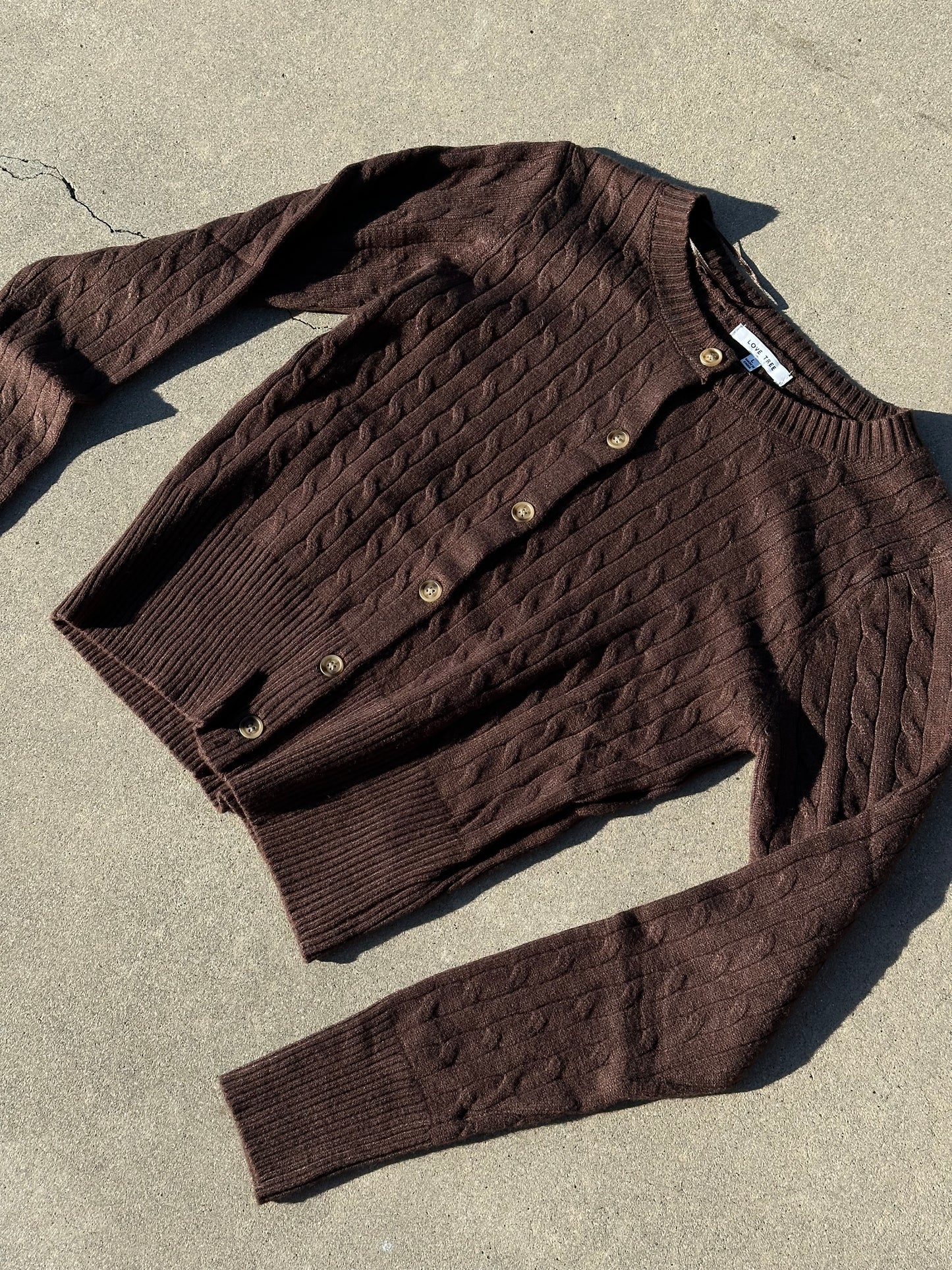 Brown Cable Knit Cardigan