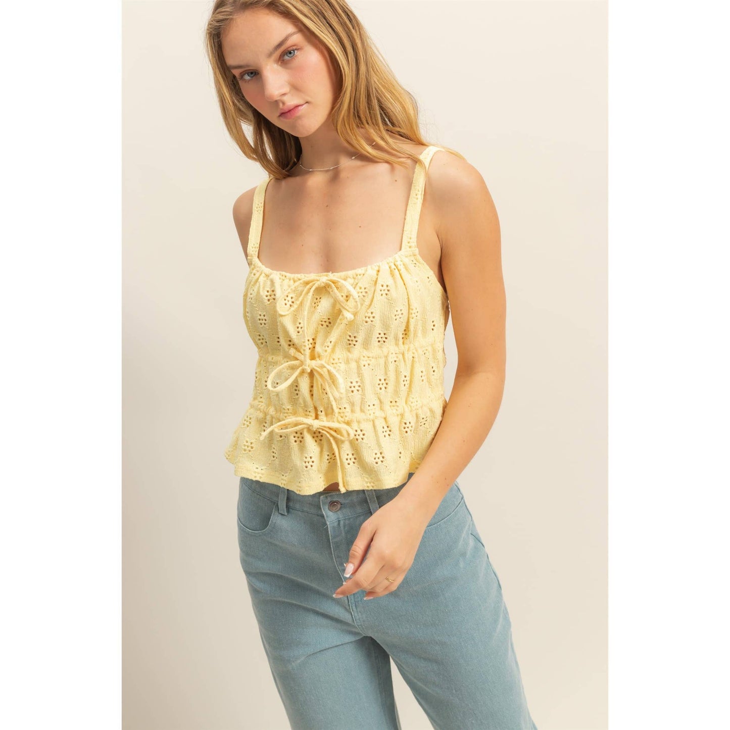 Yellow Ruched Sleeveless Tank Top
