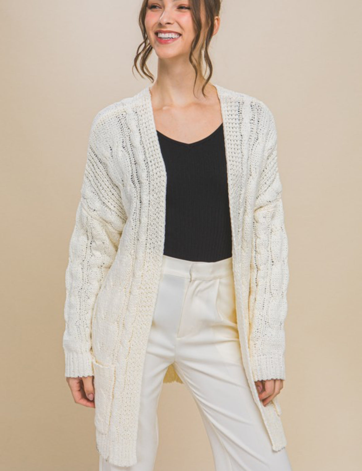 Cable Knit Ivory Cardigan