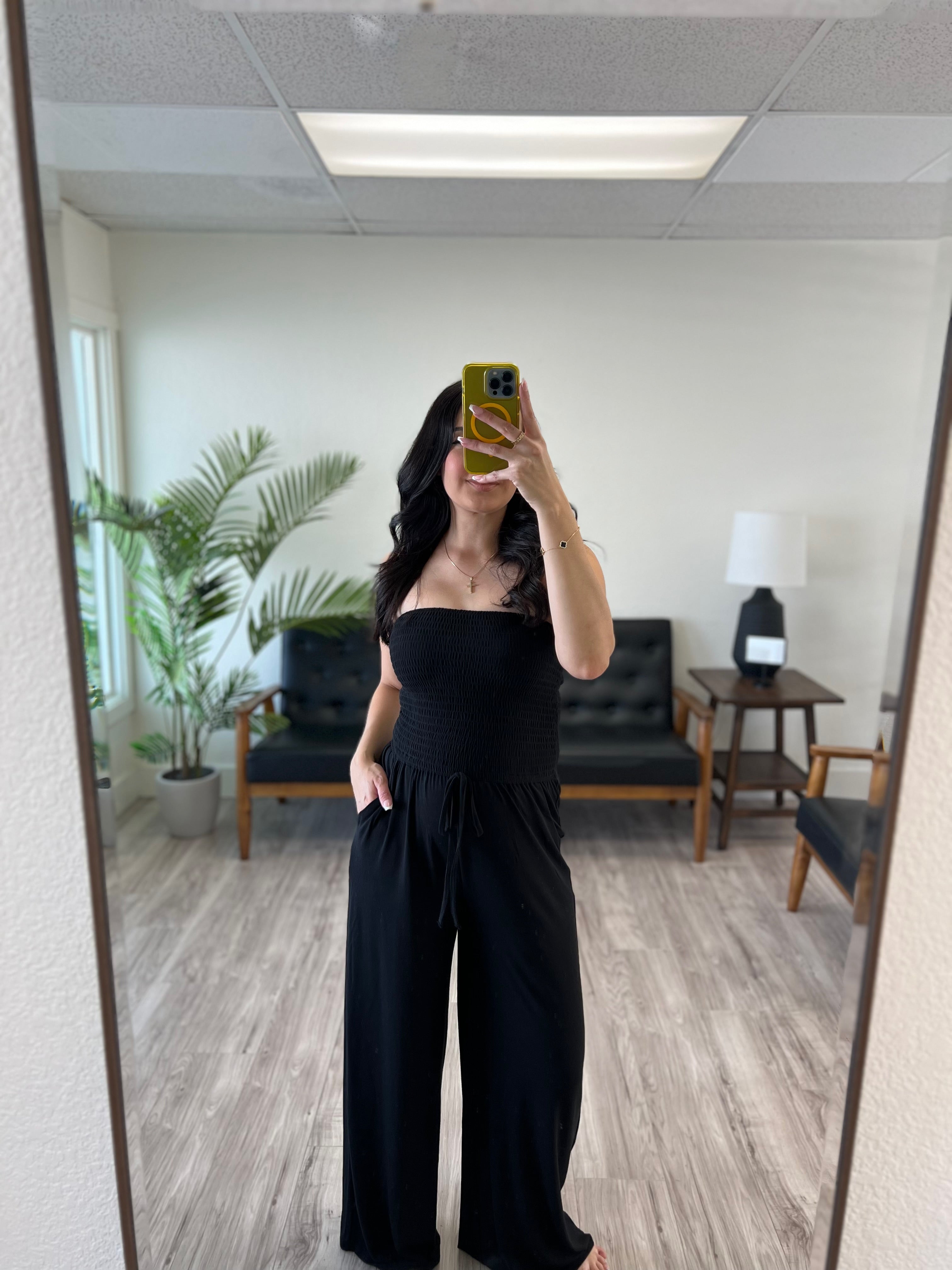 Black Smocked Tube Top