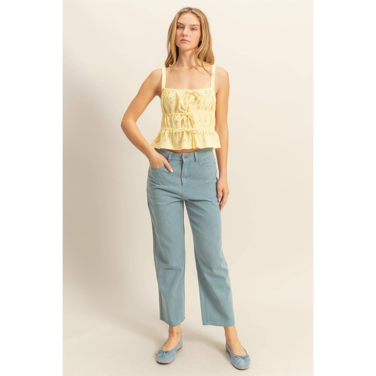 Yellow Ruched Sleeveless Tank Top