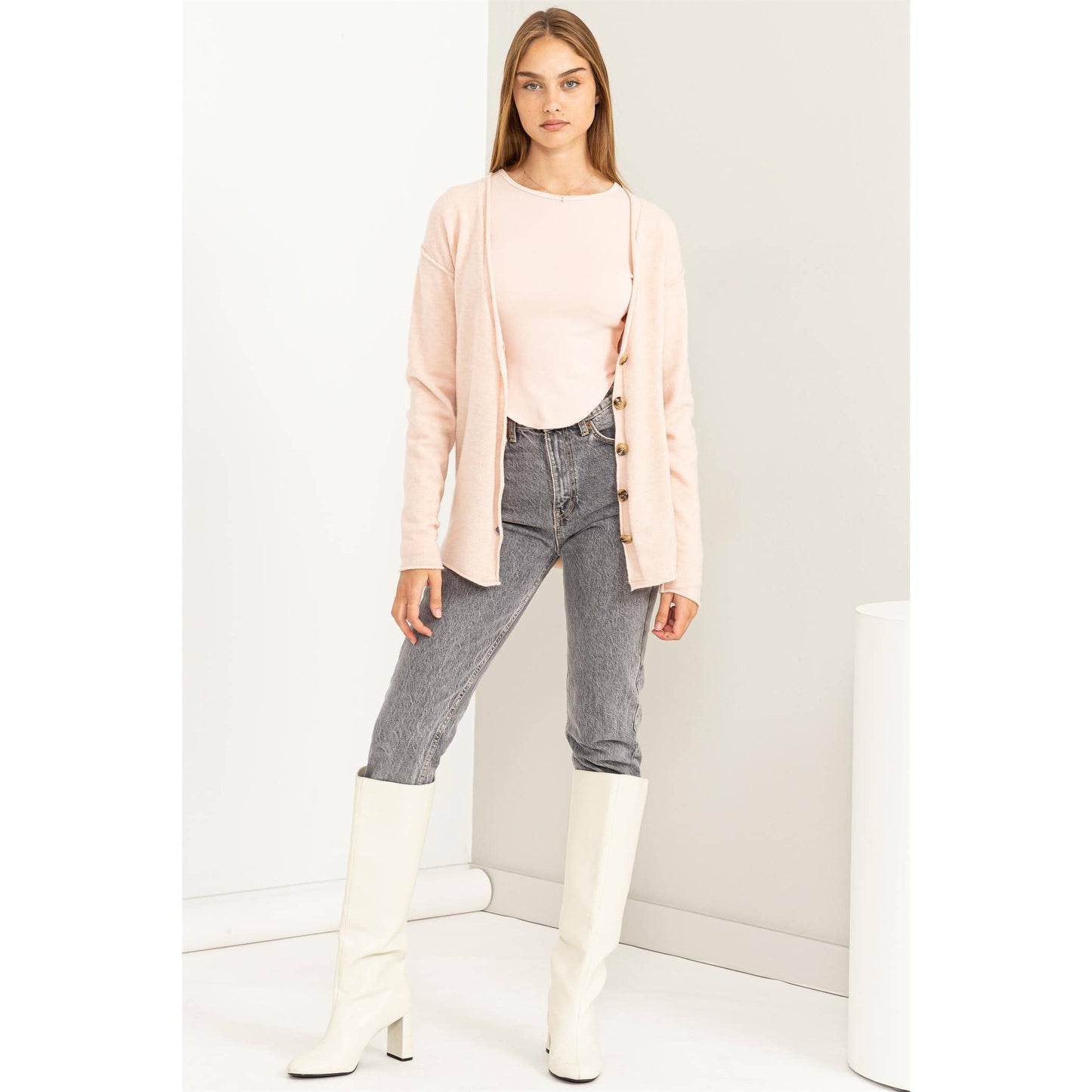 Deep V-Neck Cardigan DUSTY PINK