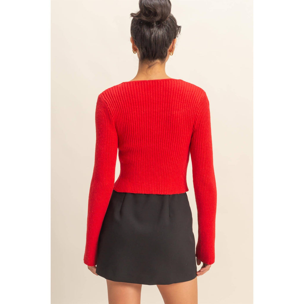 Tie Front V Neck Ribbed Cardigan