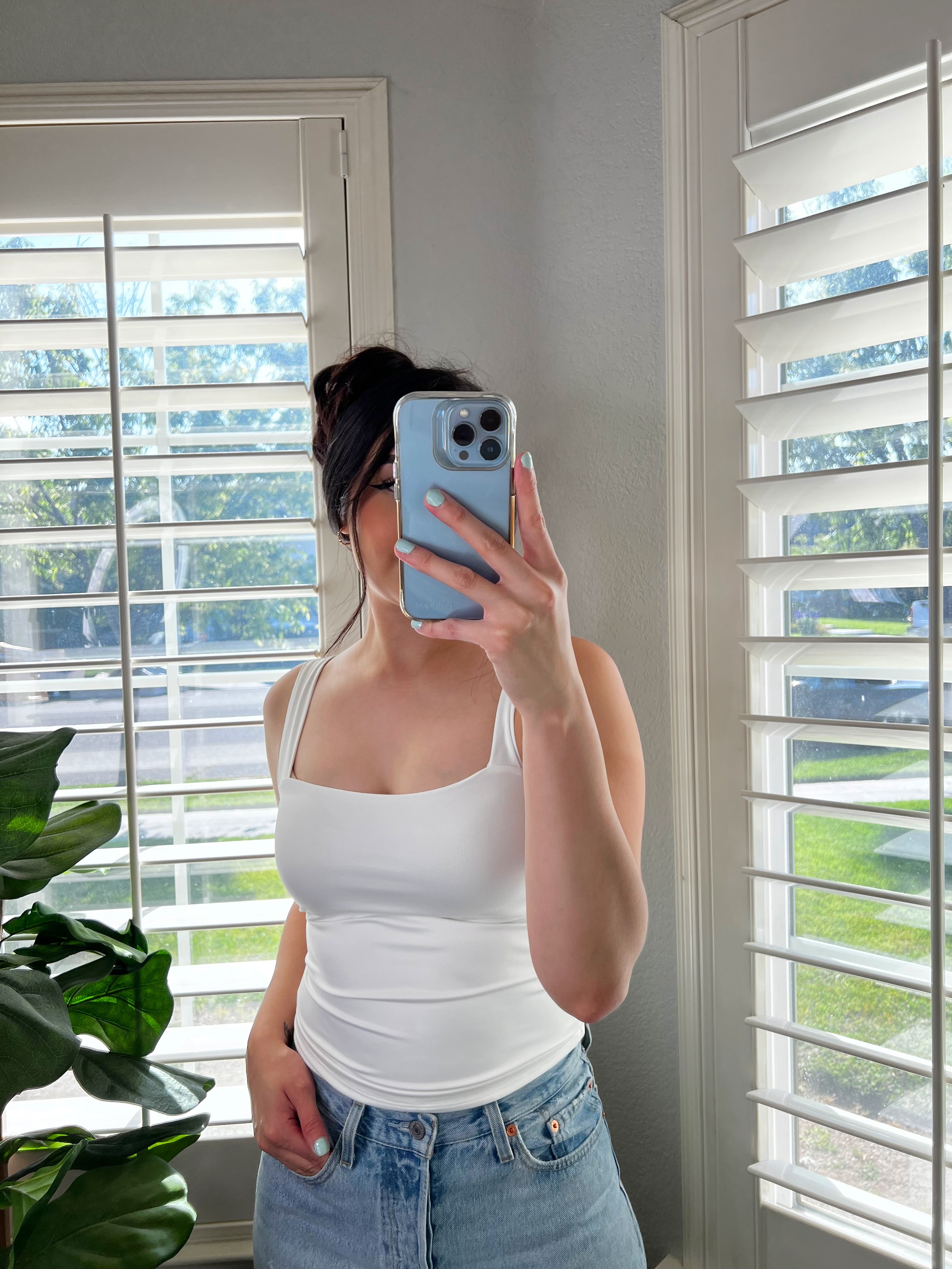 White Square Neck Tank Top