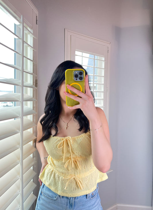 Yellow Ruched Sleeveless Tank Top