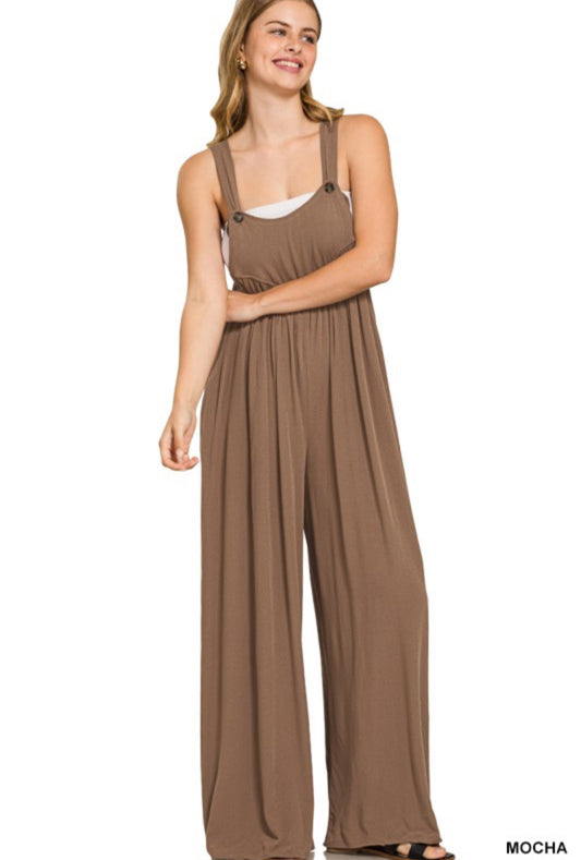 Mocha Woven Rayon Overalls