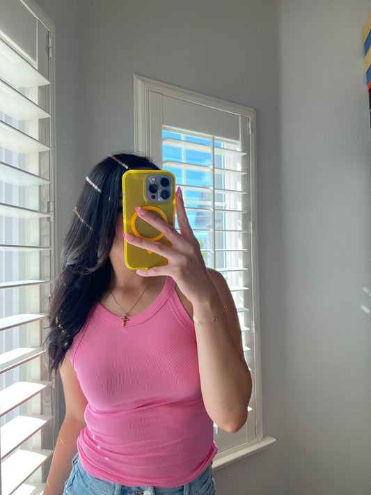Round Neck  Pink Tank Top