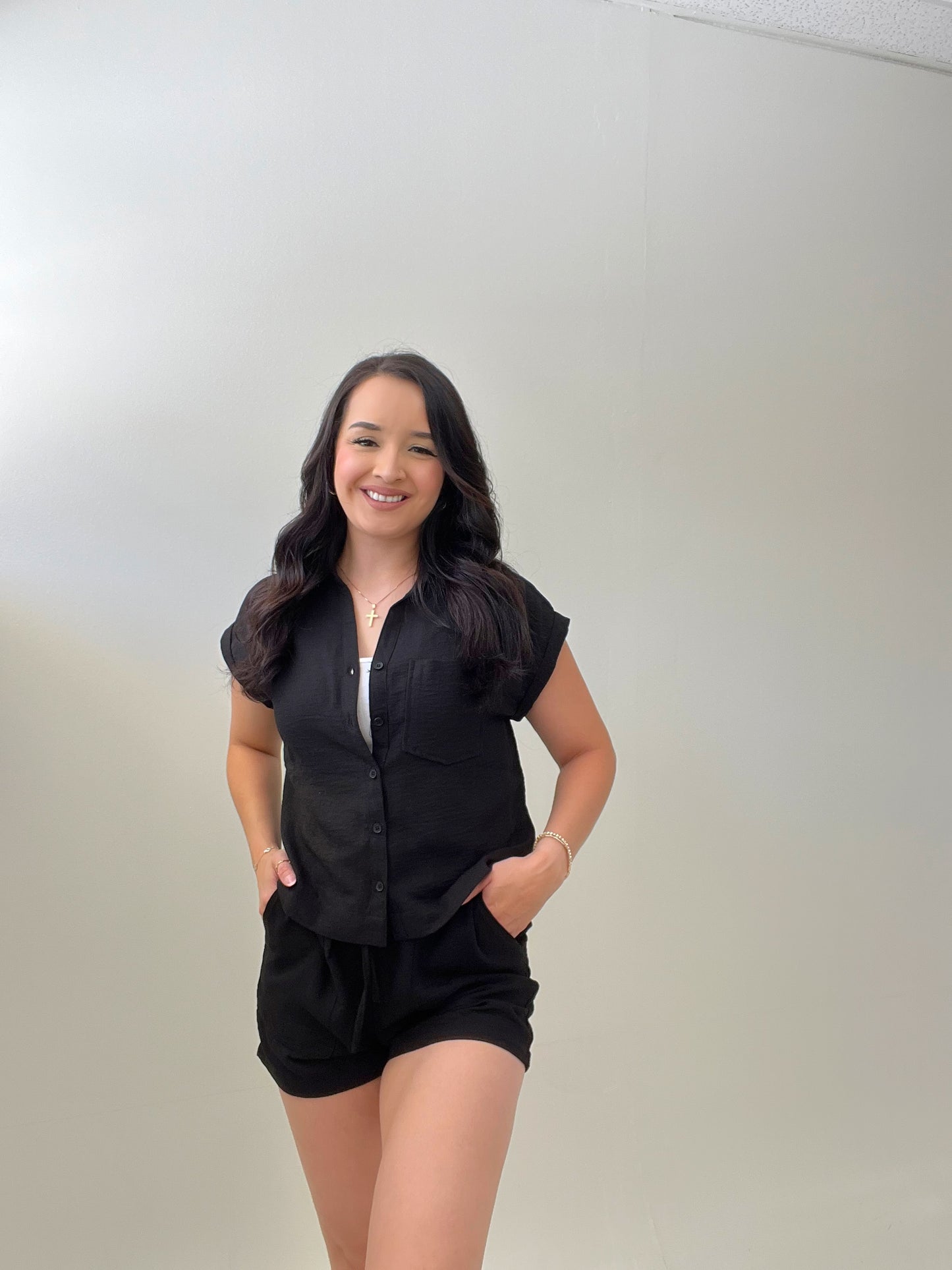 Dolman Short Sleeve Shirt & Shorts Linen Set