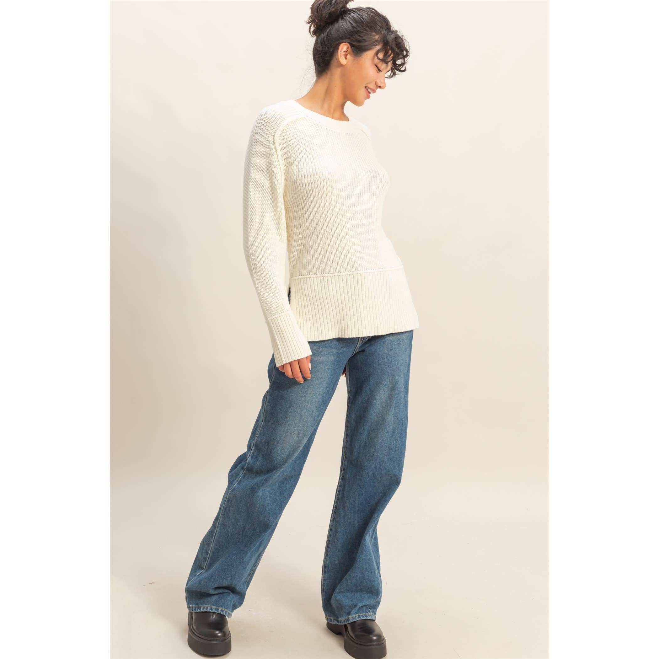 Raglan Long Sleeve Side Slit Sweater