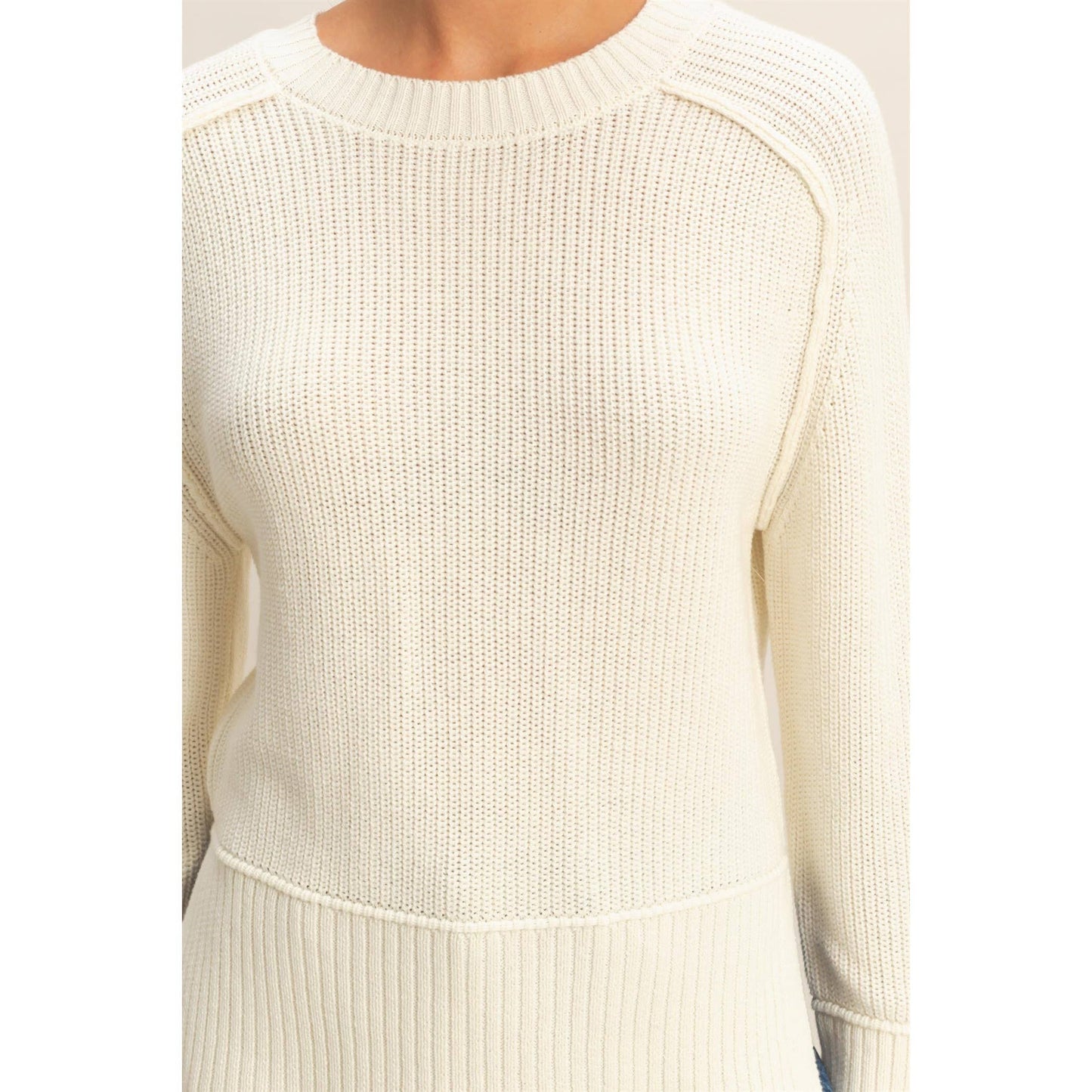 Raglan Long Sleeve Side Slit Sweater