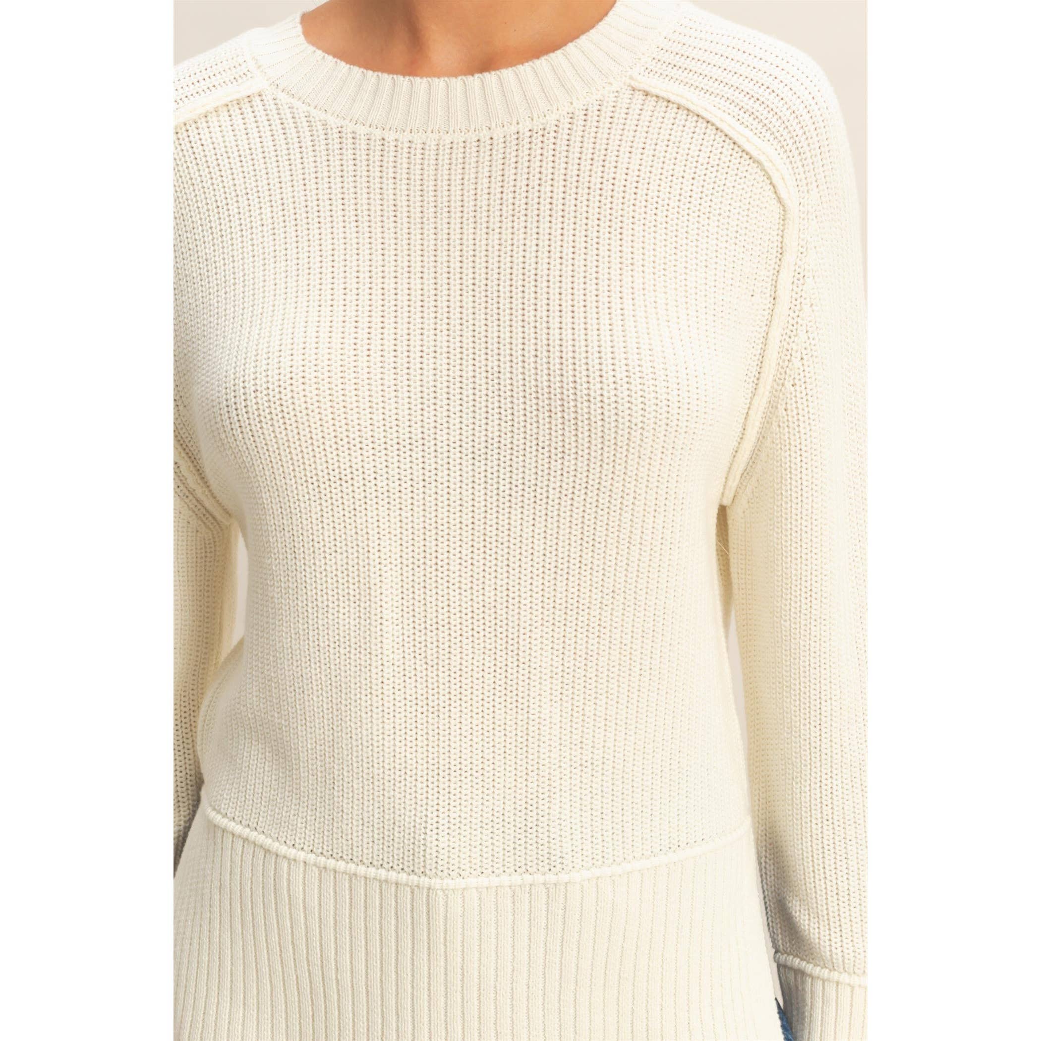 Raglan Long Sleeve Side Slit Sweater