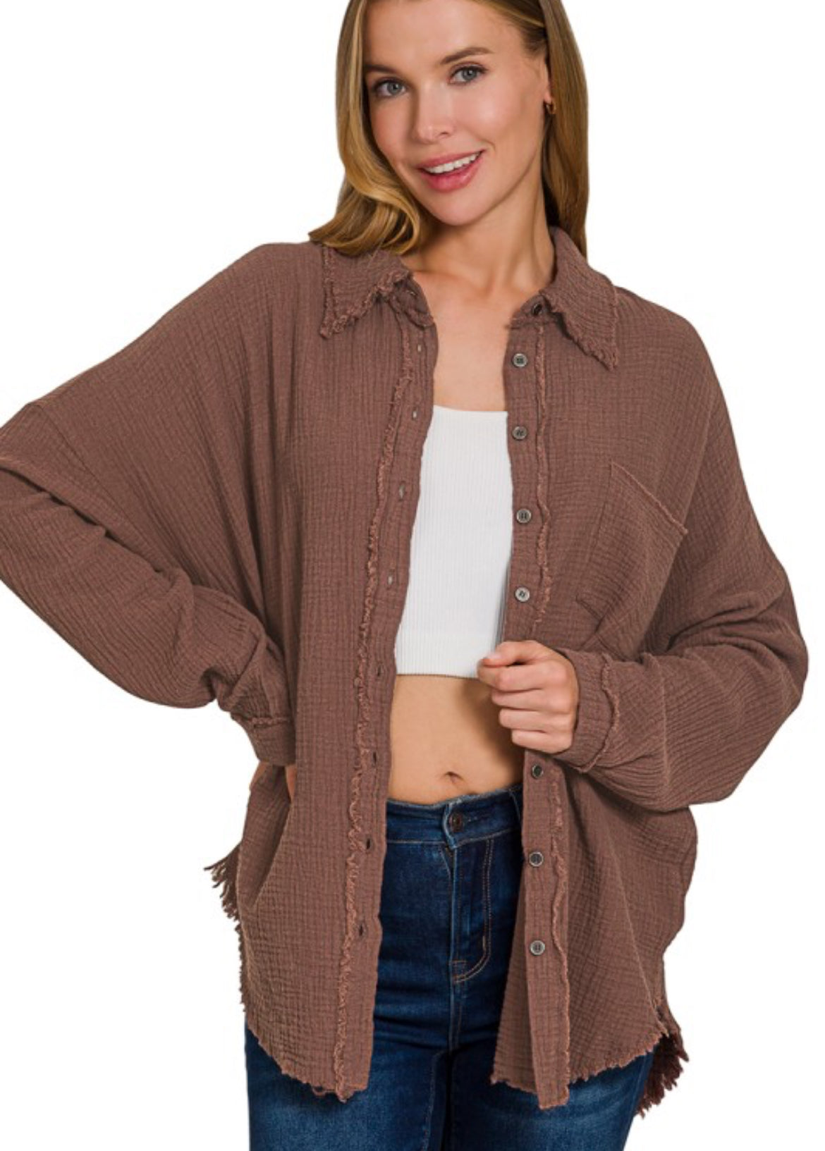 Mocha Gauze Oversized Button Up Shirt