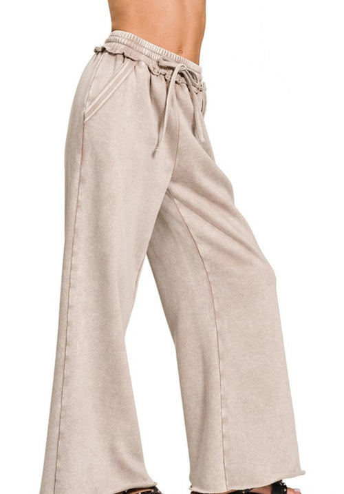 Ash Mocha Acid Wash Palazzo Pants