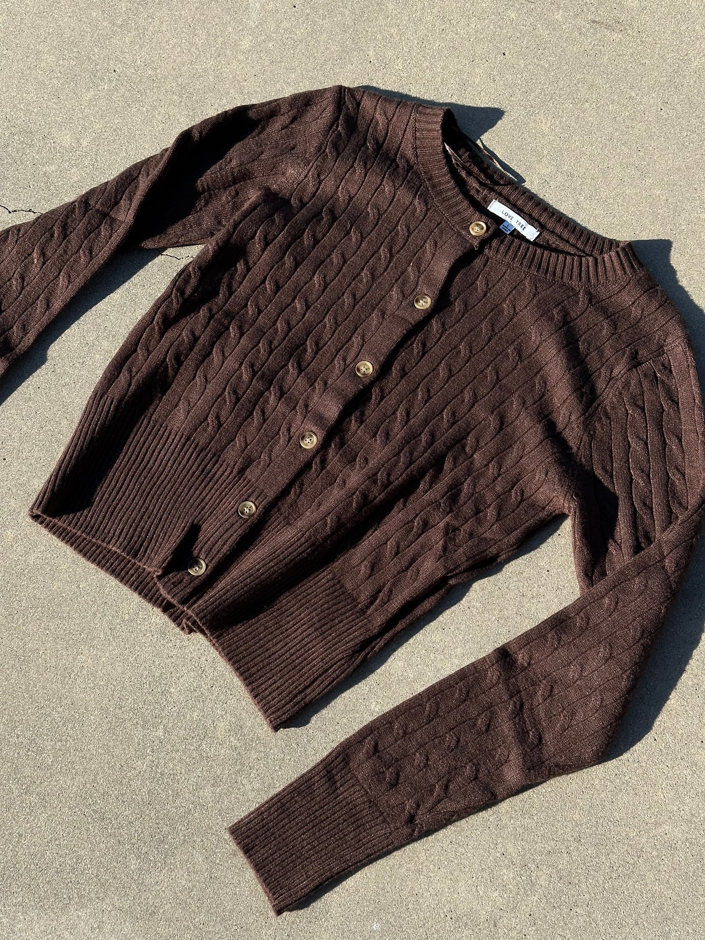 Brown Cable Knit Cardigan