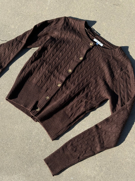 Brown Cable Knit Cardigan