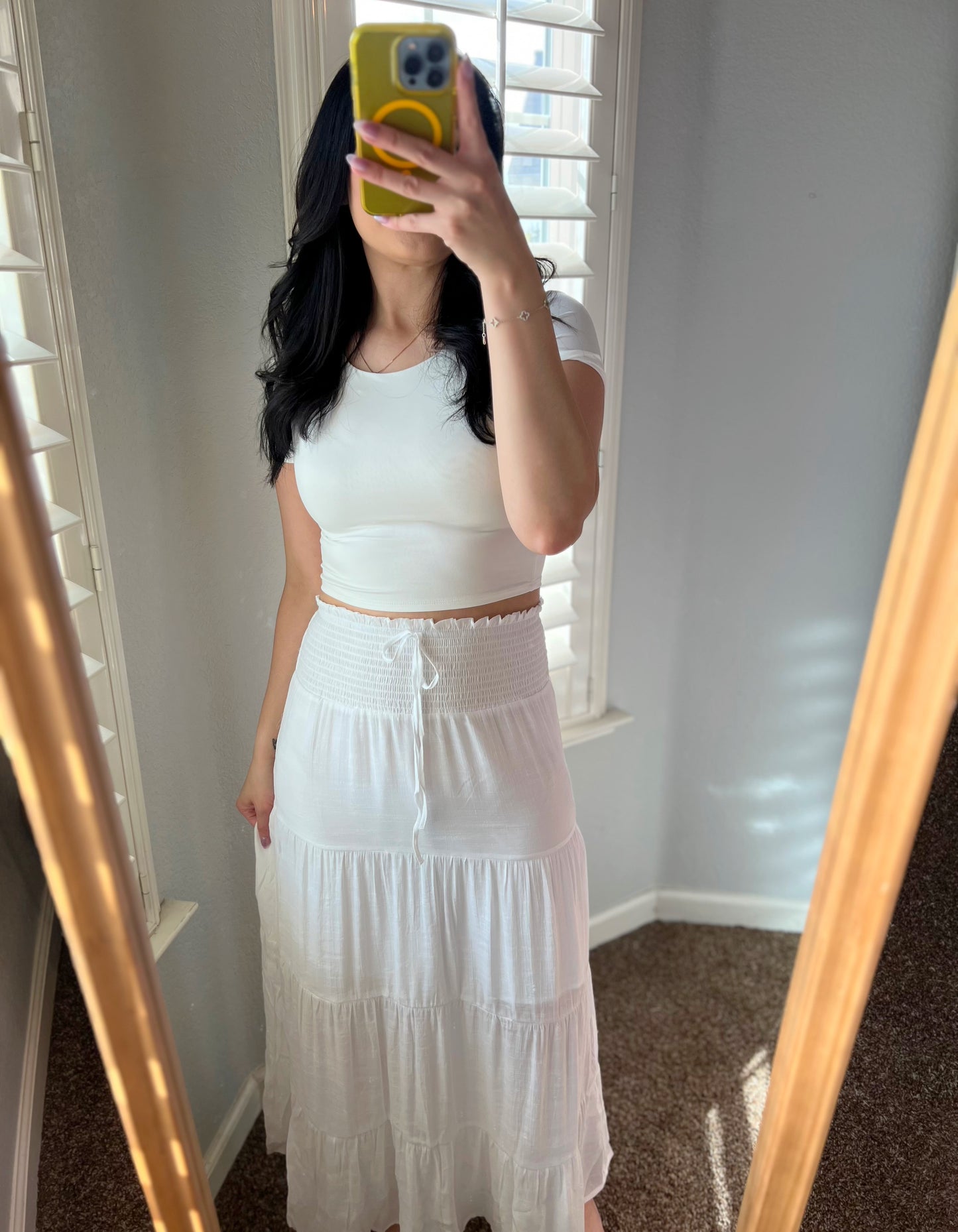 White Smocked Maxi Skirt