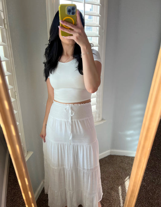 White Smocked Maxi Skirt
