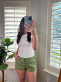 Green Linen Drawstring Shorts