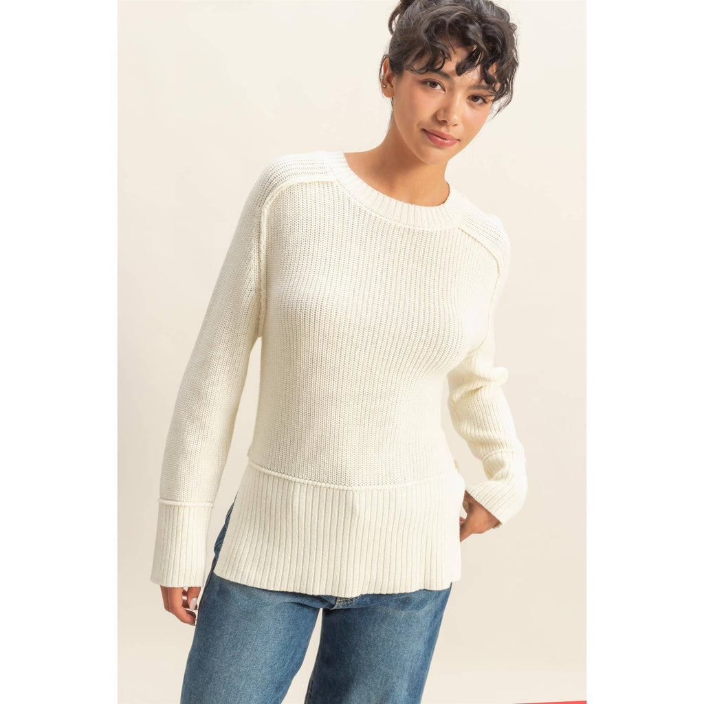 Raglan Long Sleeve Side Slit Sweater