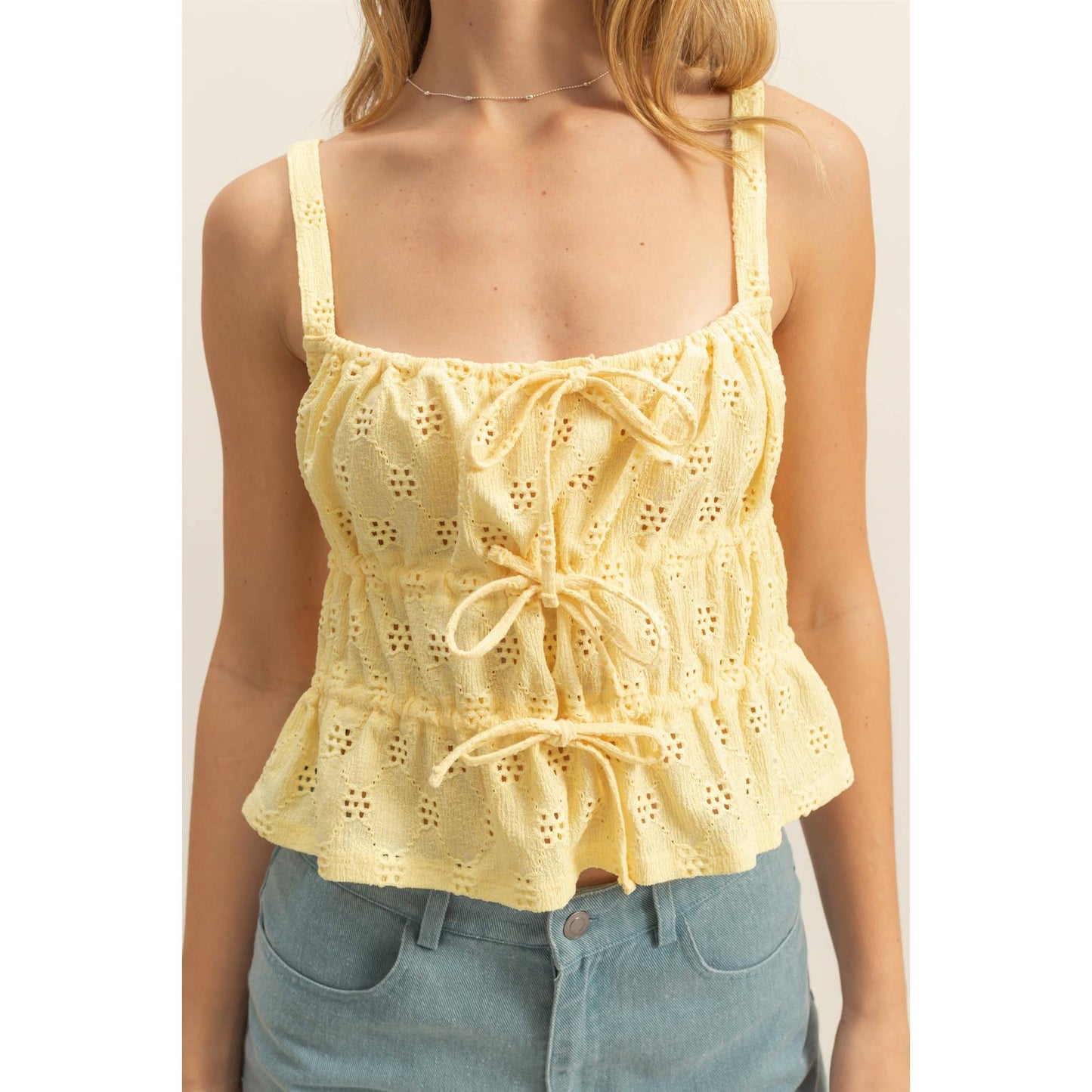 Yellow Ruched Sleeveless Tank Top