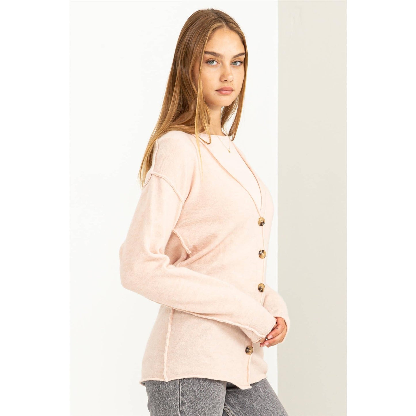 Deep V-Neck Cardigan DUSTY PINK