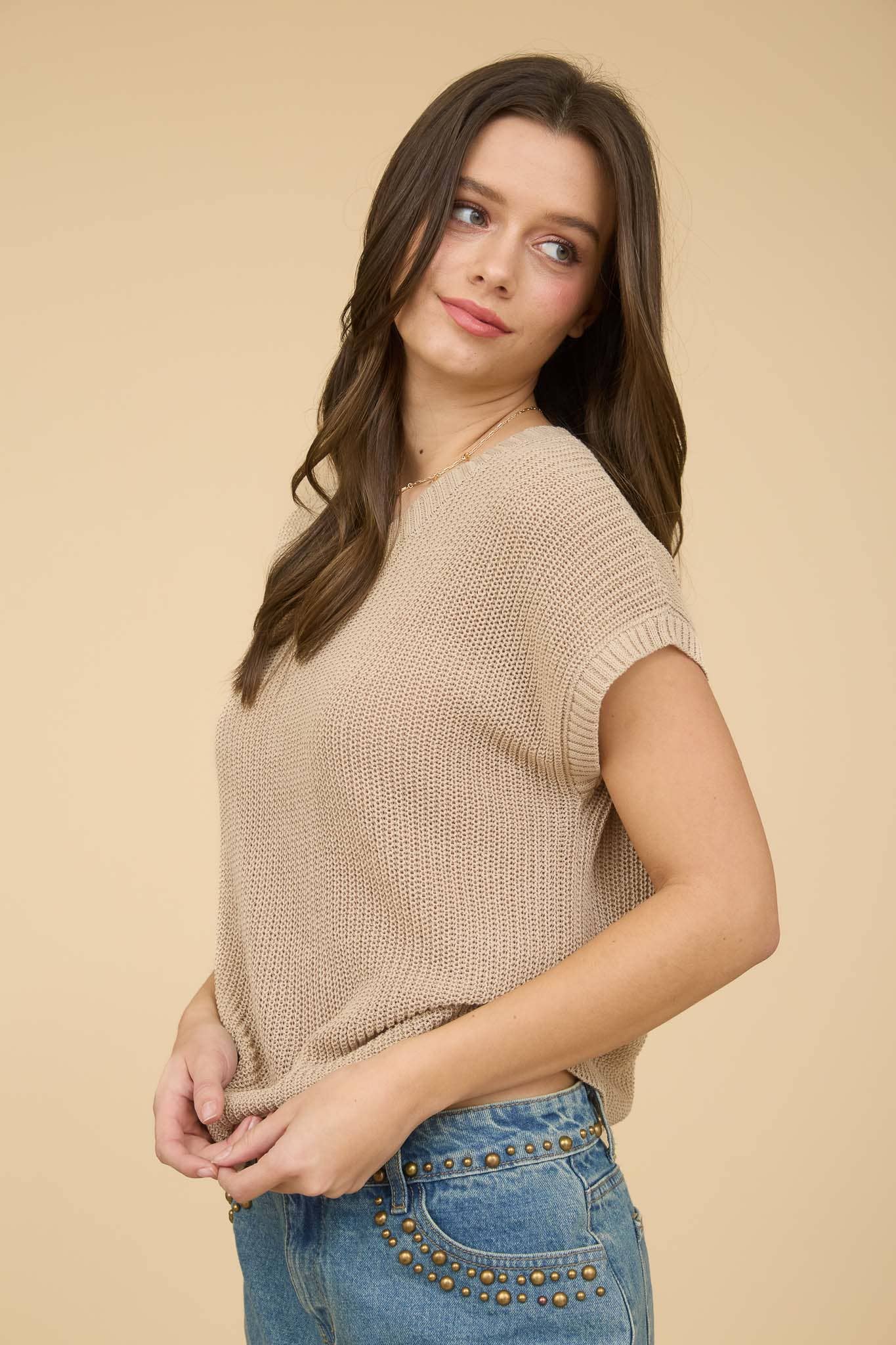 Taupe Crew Neck Pullover Top