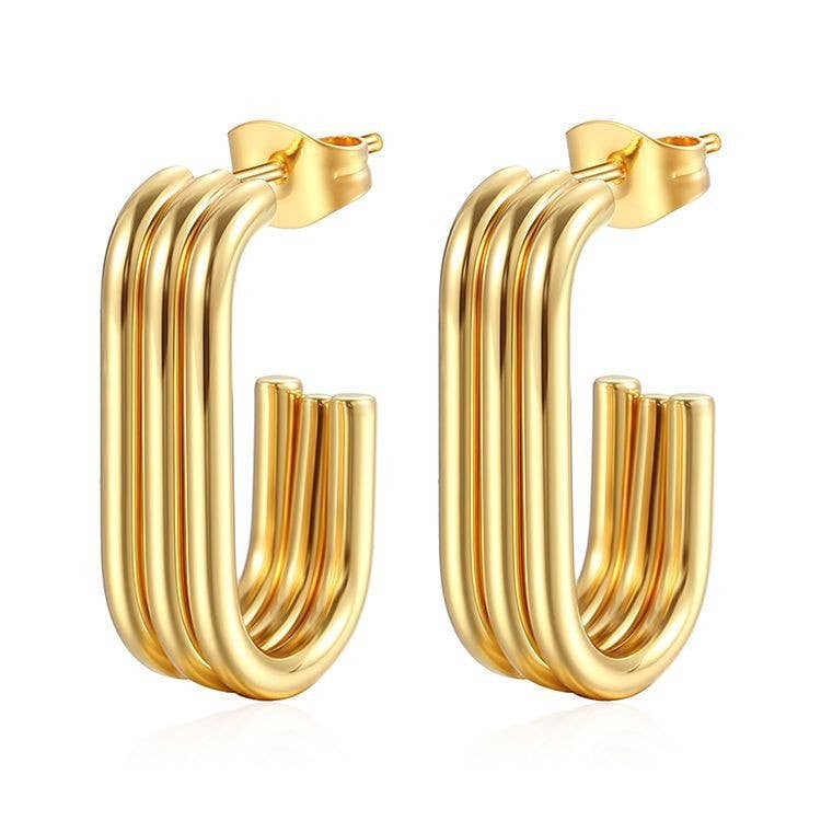 18K STAINLESS STEEL TARNISH FREE HUGGIE HOOPS: GOLD