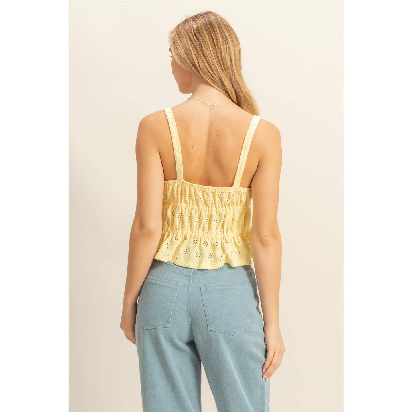 Yellow Ruched Sleeveless Tank Top