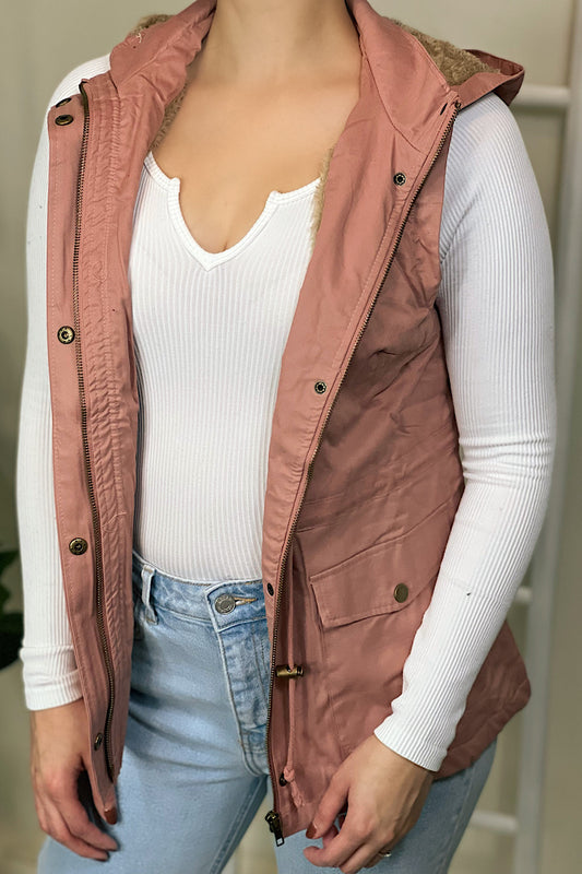 Fur Hood Vest (Mauve)