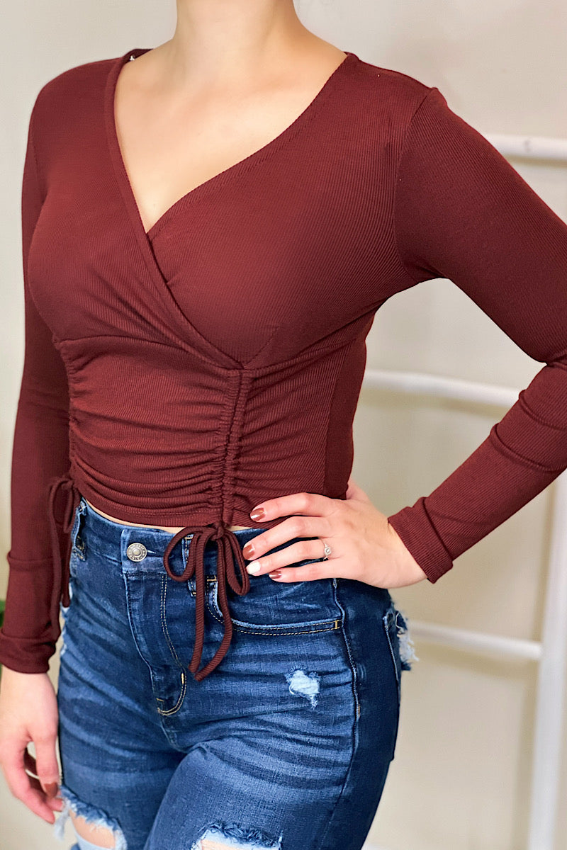 Long Sleeve Rib Top (Brick Brown)